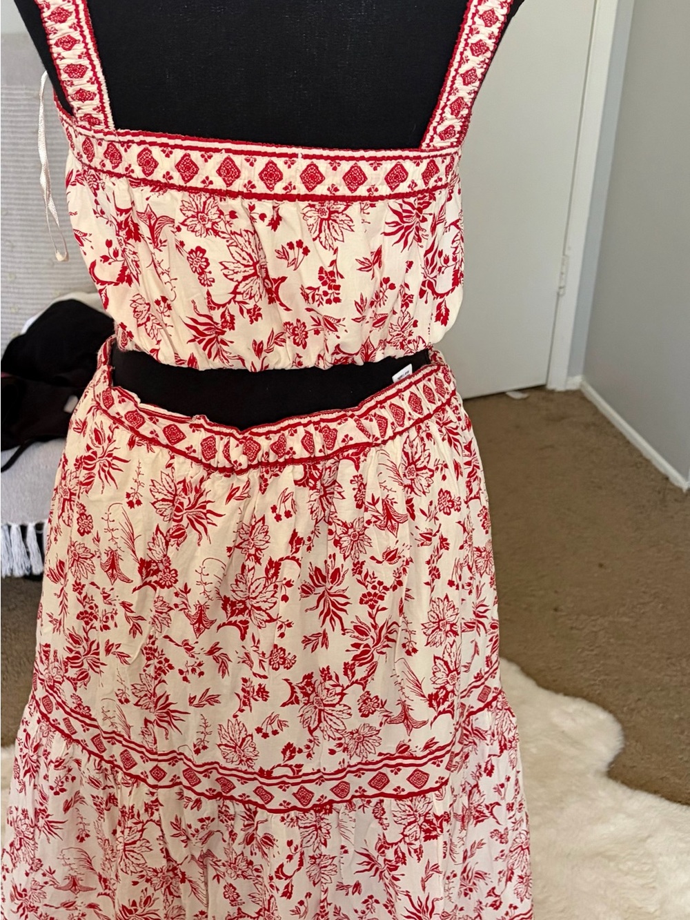 Japna Red and Cream Cotton Printed Skirt size M once wearing. - Picture 4 of 7